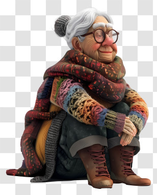 Old Woman Sitting - Elderly Woman Sitting In Warm Clothes Transparent PNG