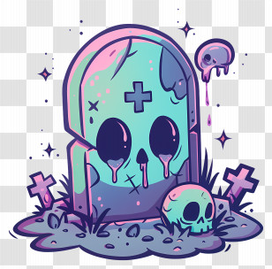 Grave - Spooky Gravestone With Skulls Transparent PNG