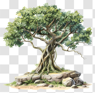 Bodhi Tree - Banyan Tree Growing On Stone Surface Transparent PNG