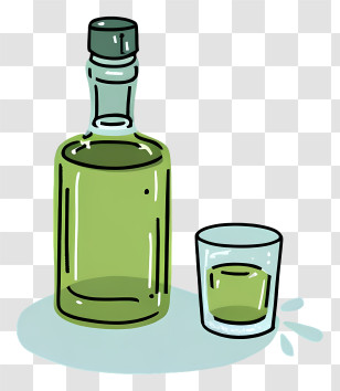 Drawing - Green Bottle With Small Shot Glass Transparent PNG