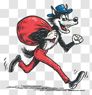 Cartoon Wolf Carrying Bag - Running Wolf With A Bag Transparent PNG