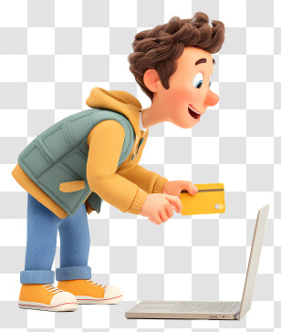 Man Holding Golden Card - Happy Online Payment Illustration Transparent PNG