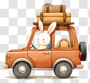 Kawaii Rabbit Driving Car - Rabbit Driving A Car With Luggage Transparent PNG