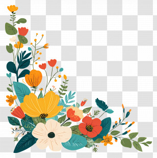 Flower Corner - Pink And Orange Wildflower Corner Transparent PNG