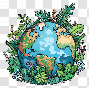 Planet Earth - Earth With Green Plants Illustration Transparent PNG
