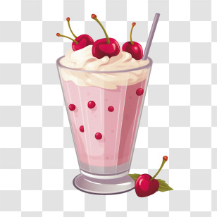 Milkshake - Delightful Cherry Milkshake With Whipped Cream Transparent PNG