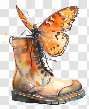 Butterfly - Butterfly On A Boot Illustration Transparent PNG