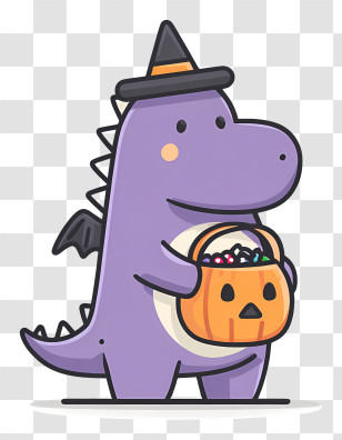 Dragon Holding Halloween Bucket - Purple Dinosaur In Halloween Costume Transparent PNG