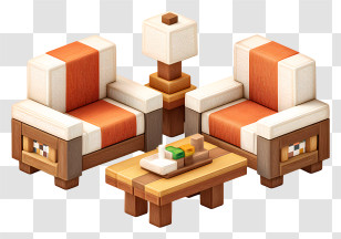 Minecraft Furniture - Wooden Furniture Set With Chairs And Table Transparent PNG