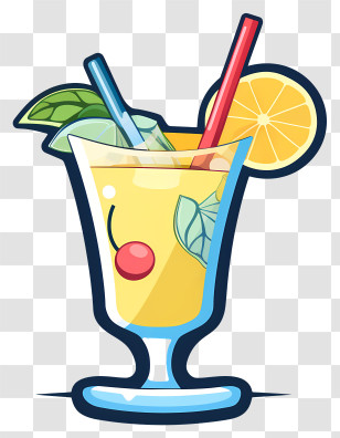 Orange Juice - Lemonade Glass With Decorative Straws Transparent PNG