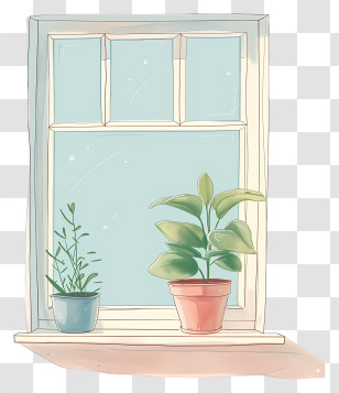 Window - Cozy Window With Potted Plants Transparent PNG