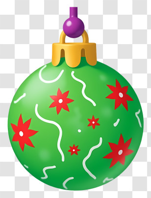 Christmas Ball - Green Christmas Ornament With Red Flowers Transparent PNG