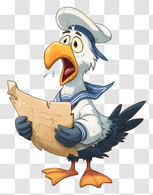 Seagull Sailor Holding Parchment Map - Surprised Sailor Bird With Map Transparent PNG