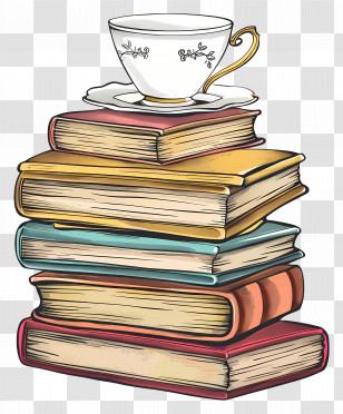 Books Drawing - Illustration Of Stack Of Books With A Cup On Top Transparent PNG