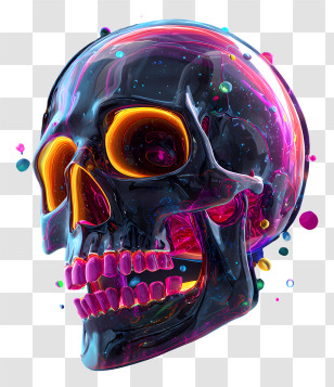 Psychedelic Color - Neon Glossy Skull Illustration Transparent PNG