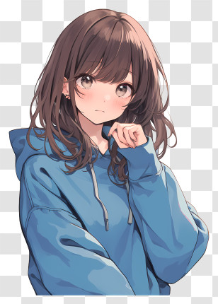 Hoodie Anime Girl - Anime Girl In Blue Hoodie Transparent PNG