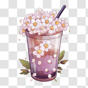 Bubble Milk - Flower Tea Glass Cup Illustration Transparent PNG