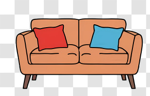 Orange Couch - Comfy Orange Sofa With Colorful Pillows Illustration Transparent PNG