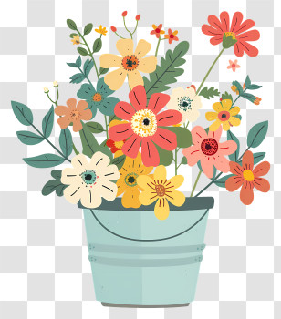 Flowers In A Bucket - Bucket Of Vibrant Spring Flowers Transparent PNG