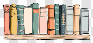 Books On Shelf - Illustrated Shelf With Books Transparent PNG
