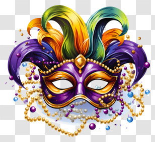 Mask - Mardi Gras Mask With Beads And Feathers Transparent PNG