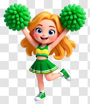 Cute Cartoon Cheerleader Girl - Green Cheerleader Cartoon Girl Transparent PNG