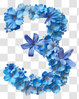 Floral Number Three - Artistic Number 3 Created With Blue Flowers Transparent PNG