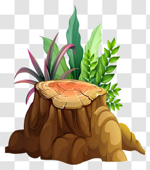 Stump With Green Plants - Tree Stump With Greenery Transparent PNG
