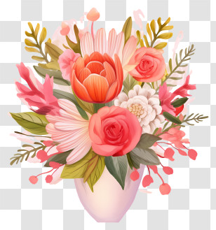 Flower Bouquet - Beautiful Colorful Flower Bouquet In Vase Transparent PNG
