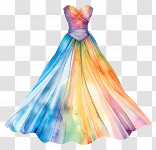 Wedding Party Dress - Colorful Watercolor Dress Illustration Transparent PNG