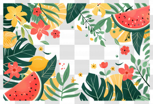 Summer Background - Tropical Floral And Fruit Frame Transparent PNG