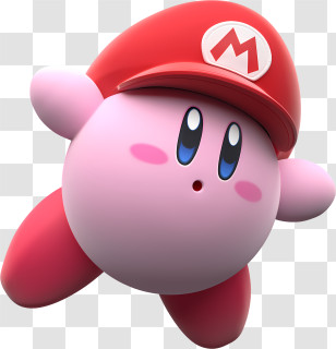 Video Game Character - Kirby With Mario Hat Transparent PNG