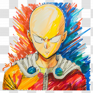 Saitama - Bald Superhero In Colorful Background Transparent PNG