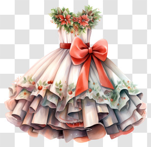 Christmas Dress - White And Green Dress With Festive Bows Transparent PNG