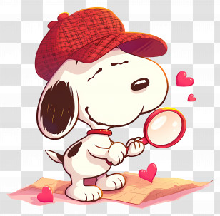 Snoopy Love - Dog Cartoon Detective With Magnifying Glass Transparent PNG