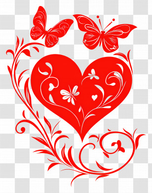 Wedding Heart - Red Heart With Butterflies Transparent PNG