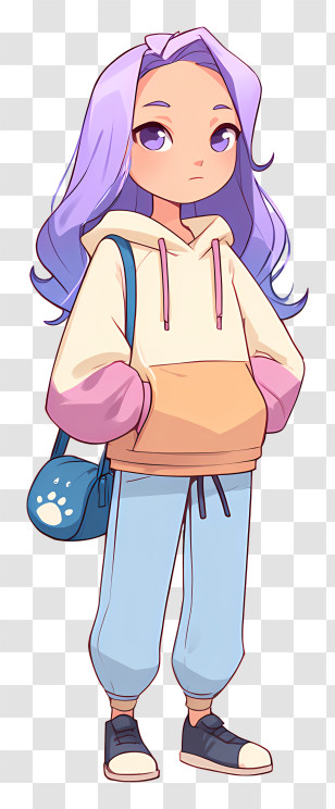 Stylish Anime Girl - Purple-Haired Girl In Hoodie Transparent PNG