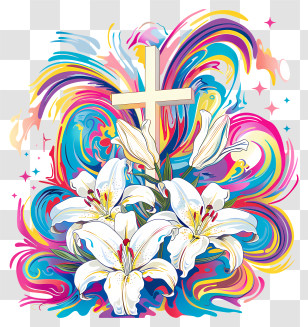 Good Friday - Cross With Colorful Background And Lilies Transparent PNG