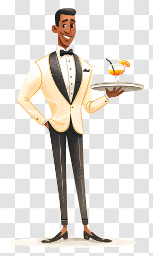 Confident Waiter - Elegant Waiter Serving Cocktail Transparent PNG
