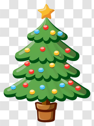 Cartoon - Cartoon Christmas Tree With Star And Ornaments Transparent PNG
