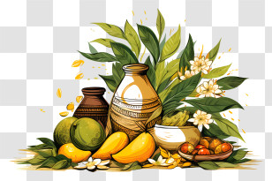 Fruit Juice Bottle - Tropical Fruits With Decorative Vases Transparent PNG