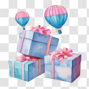 Gift Boxes - Gift Boxes With Balloons Illustration Transparent PNG