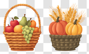 Harvest Basket - Harvest Fruit And Pumpkin Baskets Illustration Transparent PNG