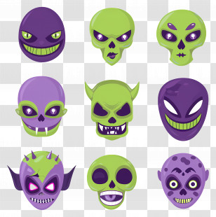 Halloween Characters - Green And Purple Monster Faces For Halloween Transparent PNG