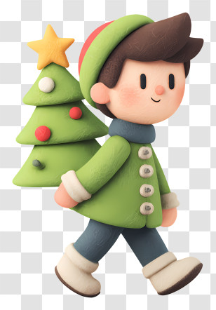 Boy Decorating Christmas Tree - Boy Carrying Christmas Tree Transparent PNG
