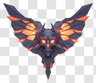 Glowing Skull With Bat Wings - Low-Poly Skull Emblem Transparent PNG