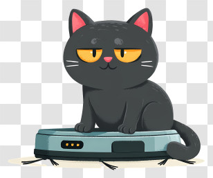 Cat Lying On Robot Vacuum Cleaner - Black Cat Sitting On Robot Vacuum Transparent PNG