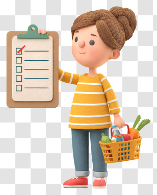 Girl Making Shopping List - Shopping Woman With Checklist And Basket Transparent PNG