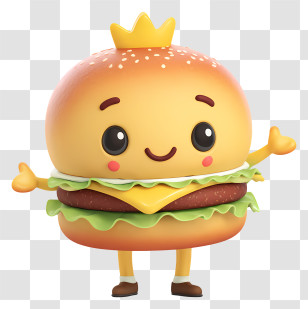 Burger Mascot - Cheerful Burger Cartoon Character Transparent PNG