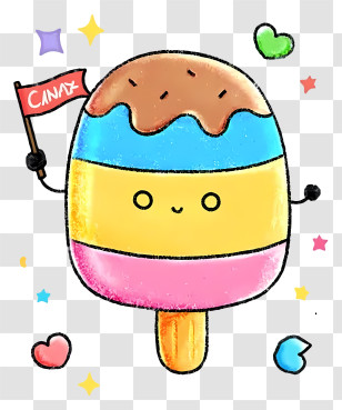 Kawaii Ice Cream Popsicle - Popsicle Mascot Waving Flag Transparent PNG